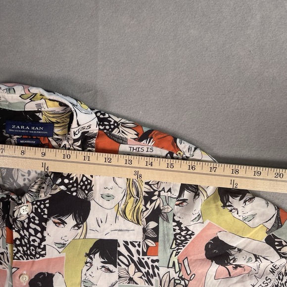 Zara Man Hawaiian Shirt Men Medium Novelty Comic Print Casual Beach - Picture 3 of 7